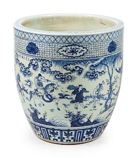 A Large Chinese Export Blue and White Porcelain Fishbowl