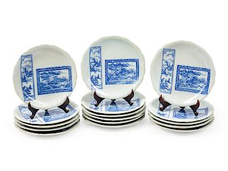 A Set of Sixteen Japanese Blue and White Arita Ware Dishes