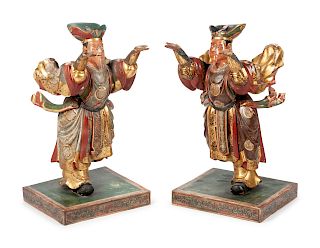 A Pair of Japanese Carved and Polychromed Figures