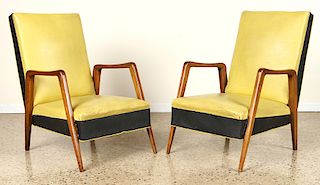 PAIR MID CENTURY MODERN FRENCH OPEN ARM CHAIRS