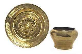 A Brass Jardiniere, Diameter of charger 16 inches.