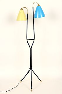 IRON AND BRASS TWO ARM FLOOR LAMP CIRCA 1950