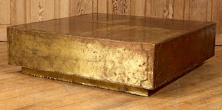 PATINATED BRASS PANEL MOUNTED COFFEE TABLE C.1965