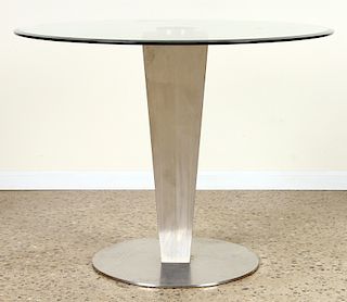 MODERN BRUSHED STEEL TABLE BASE BEVELED GLASS TOP