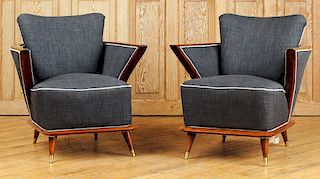 PAIR UPHOLSTERED MID CENTURY MODERN CLUB CHAIRS