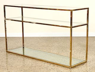 THREE TIER BRASS GLASS CONSOLE OR SOFA TABLE 1970