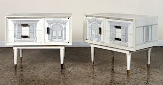 PAIR CABINETS PAINTED MANNER OF FORNASETTI C.1960