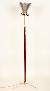 BRASS WOOD FLOOR LAMP MANNER JACQUES ADNET C.1950