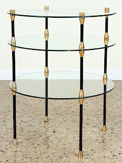 ROUND FRENCH GLASS AND METAL 3-TIER TABLE C.1960