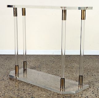 FRENCH LUCITE AND BRASS CONSOLE TABLE C.1970