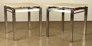 PAIR SOPHISTICATED STEEL END TABLES PARCHMENT TOP