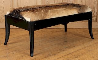 FRENCH EBONIZED BENCH COVERED IN DEER HIDE C.1950