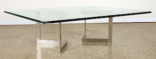 SUBSTANTIAL GLASS STEEL COFFEE TABLE C.1970
