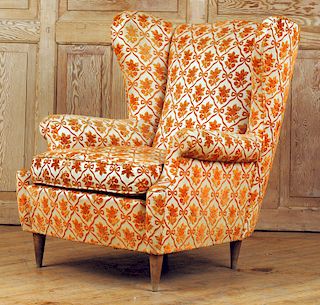 ITALIAN UPHOLSTERED ARM CHAIR WING BACK C.1950