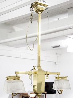 A Brass Two-Light Chandelier, Height 33 inches.