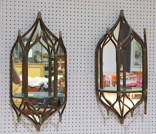 Pair Bamboo McGuire Signed Mirrored Sconces
