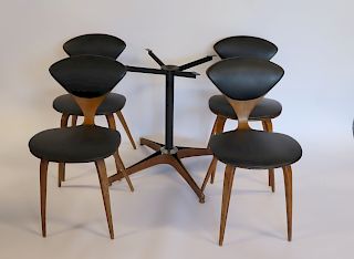 MIDCENTURY Plycraft Four Leather Chairs & Base