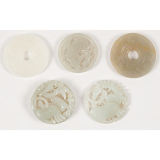 Chinese Celadon Jade Pendants and Discs