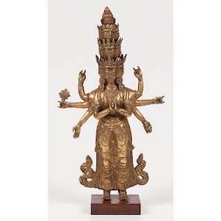 Tibetan Gilt Bronze Bodhisattva  銅鎏金六臂度母立像