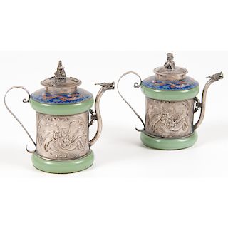 Chinese Jade and Silver Teapots
