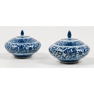 Chinese Blue and White Lidded Jars