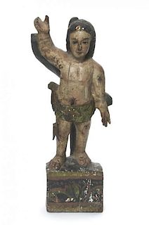 A Continental Carved and Polychrome Decorated Santos Figure, Height 11 1/4 inches.
