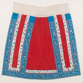 Chinese Embroidered Skirt  石榴紅地鑲藍白邊百褶馬面裙