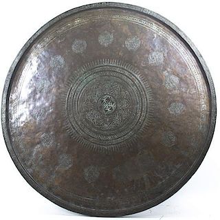 A Middle Eastern Brass Tray, Diameter 34 3/4 inches.