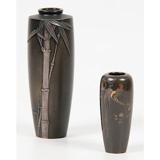 Japanese Mixed Metal Cabinet Vases
