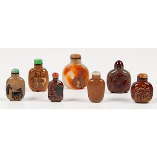 Chinese Agate and Marble Snuff Bottles  鼻煙壺一組七件