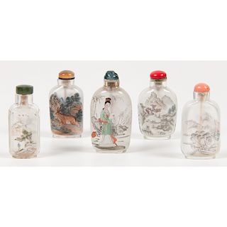 Chinese Reverse Painted Rock Crystal and Glass Snuff Bottles