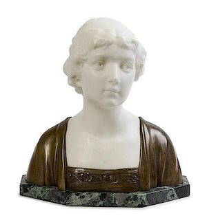 A German Marble and Bronze Bust, Height 10 3/4 inches.