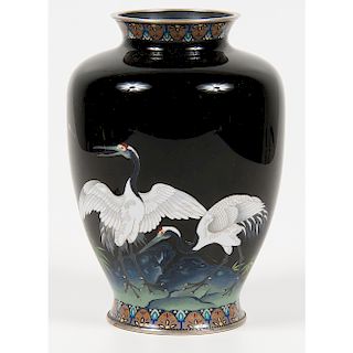 Japanese Cloisonne Vase with Cranes