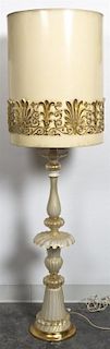 A Venetian Glass Table Lamp, Height overall 56 inches.