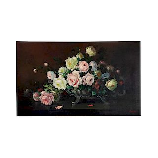 Firmado Urbina. Siglo XX. Bouquet de flores. Óleo sobre tela. Enmarcado. 60 x 100 cm