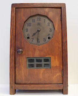Antique Signed Gustav Stickley Oak Mantle Clock