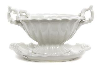 A Porcelain Soup Tureen, Width of tray over handles 15 inches.