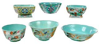 15 Turquoise Famille Rose Assorted Bowls