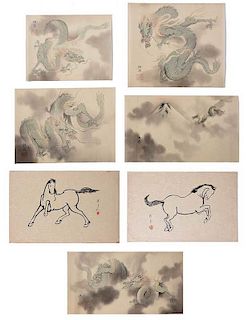 Seven Japanese Prints of Dragons and Horses