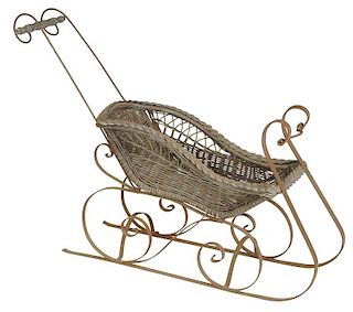 Vintage Wicker and Iron Doll Sleigh