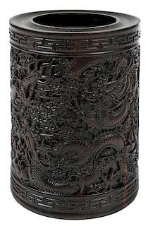 Chinese Carved Rosewood Bush Pot