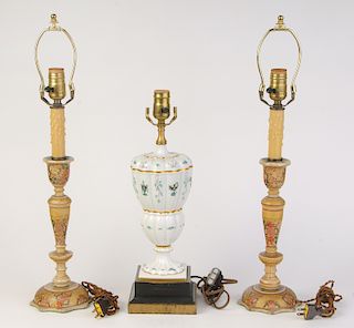 Pair Fancy Painted Candelabra, Ginori Lamp
