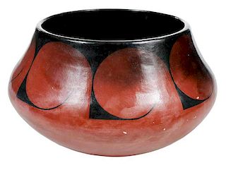 Signed Red and Black Earthenware Bowl