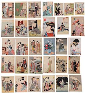33 Woodblock Prints, Geisha and Domestic Scenes