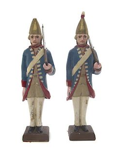 * A Pair of Cold Painted Cast Metal Soldiers, Height 11 1/4 inches.