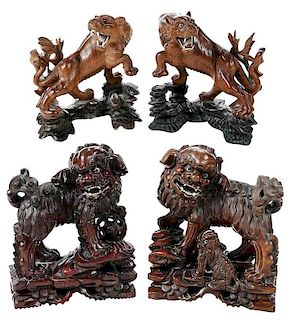 Two Pair Carved Wood Animals