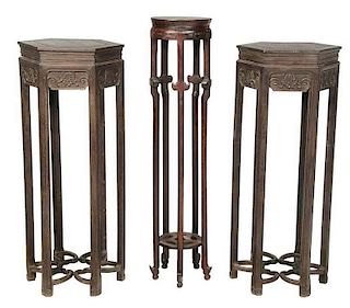 Three Carved Hardwood Urn Stands
