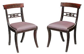 Pair Regency Brass Inlaid Mahogany Side Chairs