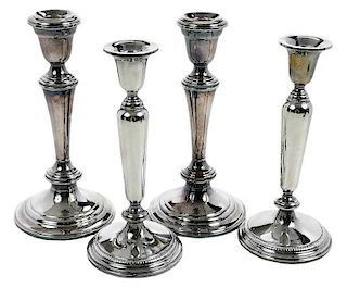 Pair Sterling and Pair Silver Plate Candlesticks