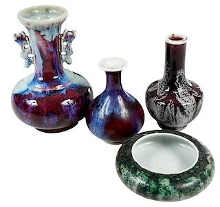 Four Pieces Chinese Flambe Porcelain